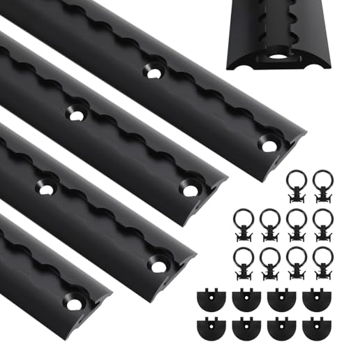 Ansobea Airlineschiene 4x1 m Aluminium,Zurrschienen Runde Halbrunde Form,Airlineschienen Set mit 10 Airlineschienen-Fitting-Ring 8 Airlineschiene Endkappe,für Wohnmobile und LKW,Schwarz