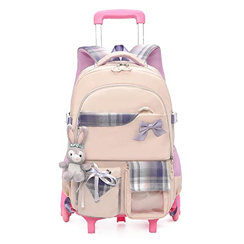 Gloomall Cute Rolling Backpack School Girls Boys, Lightweight Trolley Travel Bag With 6 Wheels Classic Roller Luggage (Beige Bow) #TOP27