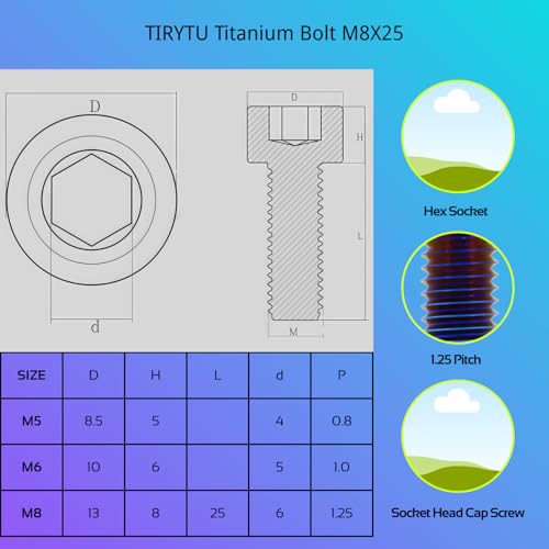 Image of M8x25mm Titanium Bolts, Burnt Blue, 6PC | Lightweight Hex Socket Screws, MTB /Road Bike /Motorcycle, Corrosion Resistant, Marine Grade Fasteners