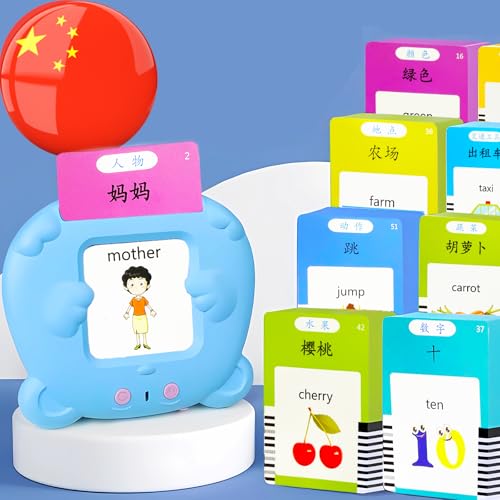 KILOGOGRAPH Bilingual English Flash Cards - Mandarin Talking Flash Cards, 510 Sight Words 31 Themes, Pocket Speech for Toddlers 3-12, Autism Sensory Toys, Preschool Learning Activity (Chinese, Blue)