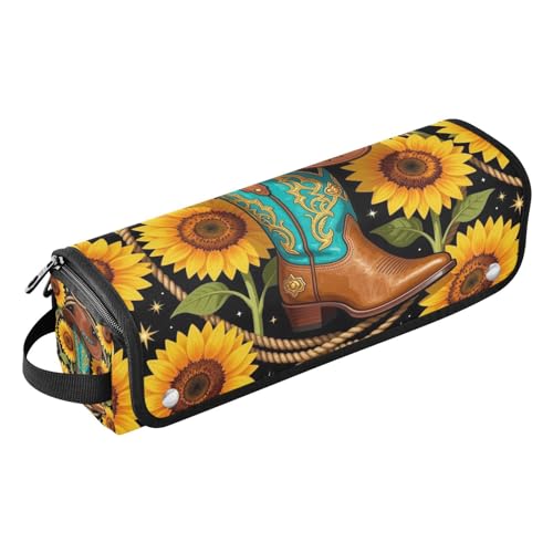 Bolsa de viaje para herramientas de cabello y tapete resistente al calor para planchas, rizadores y alaciadores con diseño de bota vaquera occidental, herradura y girasol para mujeres miniatura 1