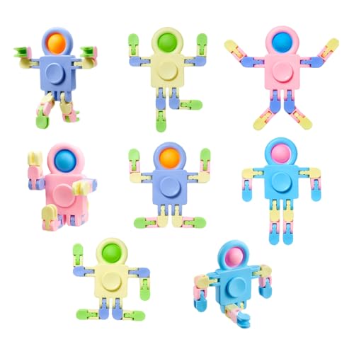 OUDQFCJ 8 Piezas Fidget Spinner Robot Juguete DIY Transformable Giro de Mano Cadena de Deformación Regalo Pequeño para Cumpleaños Infantil