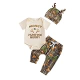 GOOCHEER Newborn Baby Boy Clothes Hunting Short Sleeve Romper Shirt Tops Pants Spring Summer Outfits Hat Set (Beige, 0-3 Months)