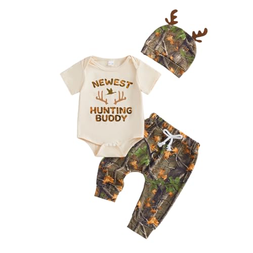 Image of RSRZRCJ Newborn Baby Boy Summer Clothes Daddy’s Fishing Buddy Short Sleeve Romper Pants Hat Set