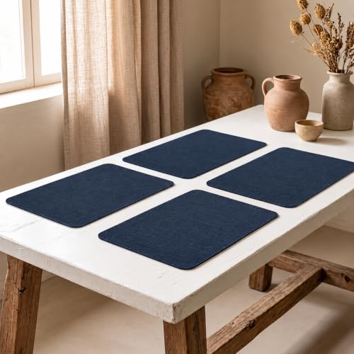 Upaado Textured Dining Placemats, Set of 4, Heat Resistant, Dark Blue