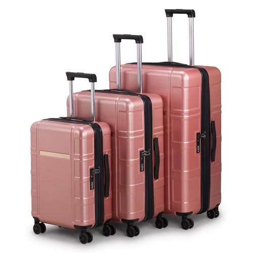 3 Piece Luggage Sets- Rose Gold Hardside Luggage Set with Spinner Wheels Travel Carry on Luggage with TSA Lock Lightweight Suitcase Sets for Women