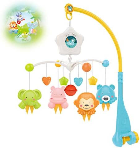Baby Crib Mobile with Projrctor and Relaxing Music, Hanging Rotating Animals Rattles Nursery Gift Toy for Newborn 0-24 Months Boys and Girls Sleep(Blue)