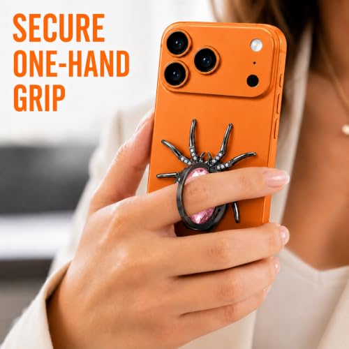 Image of Mizi Spider Phone Ring Holder Stand, 360 Rotating & 180 Flip Finger Grip Kickstand with 3M Adhesive, Zinc Alloy Rhinestone Phone Ring Holder for iPhone, Samsung & All Smartphones - Pink