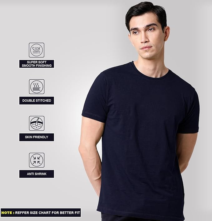 Image of Sleepynuts Round Neck Plain Cotton T-Shirt for Men Pack of 4