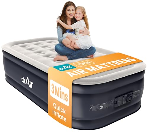 Dr. air Twin Air Mattress with Built-in Pump, 18” Raised Blow Up Mattress - 500 lbs Max Honeycomb...