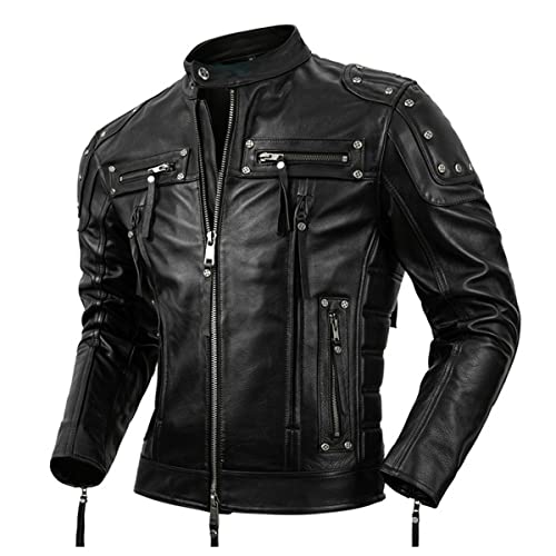 Men’s Black Biker Genuine Cowhide Motorcycle Fashionable Slim Fit Zip-Up Leather Jacket