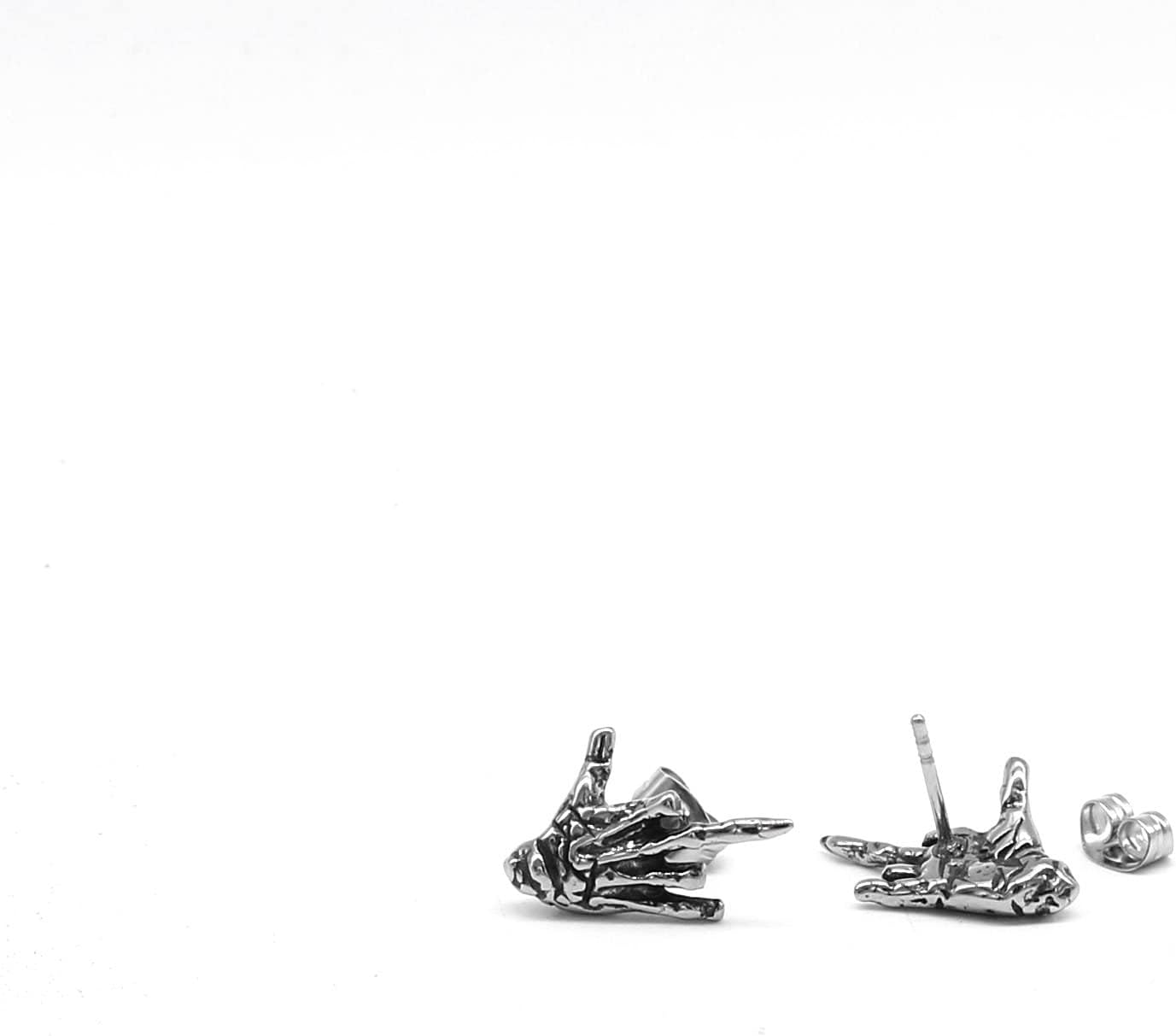 1 Pairs Stainless Steel Skull Hand Skeleton Bone Stud Earrings Middle Finger Shaped for Men Women Punk Rock Jewelry - Image 2