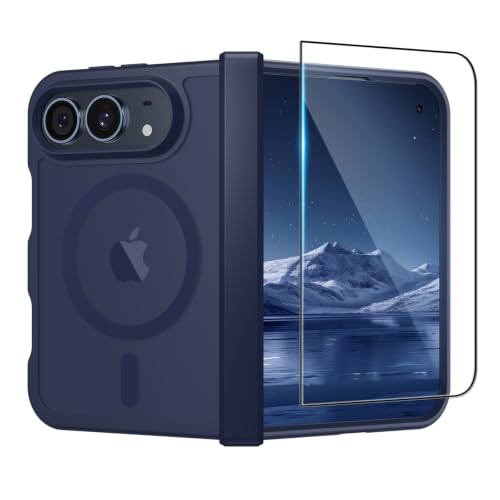 SUPFINE Magnetic for iPhone Duo Case Dark Blue with Full Hinge Potection