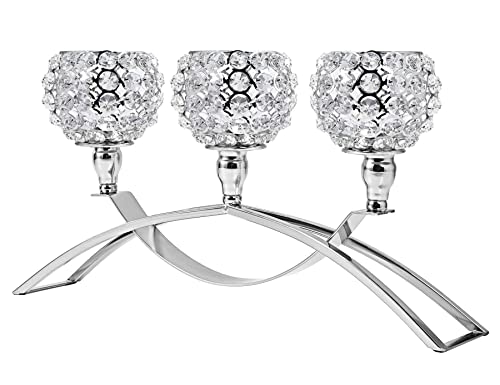 Silver Bling Crystal Candle Holder 3 Wick Votive Tea Light Candle Holders Centerpiece Table Decorations For Dining Room Living Room Decor Housewarming Party (Silver-Tall 8.6") #TOP6