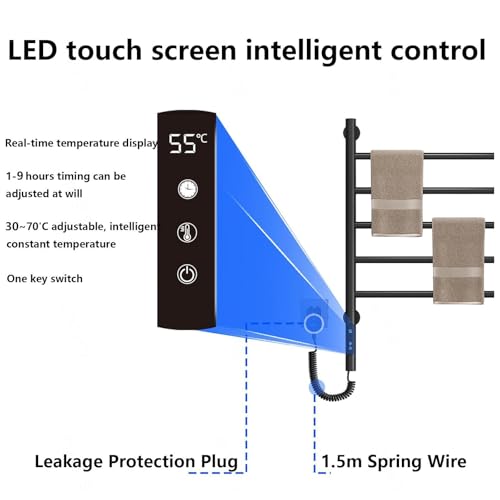 Toallero eléctrico de baño gris con control de temperatura constante y LED 2