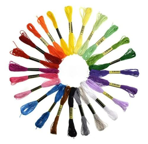24 Skeins Vibrant Embroidery Threads, 6 Strand Coloured Cross Stitch Thread, Friendship Bracelets Embroidery Floss, Durable Crafting String for Cross Stitch & DIY Projects