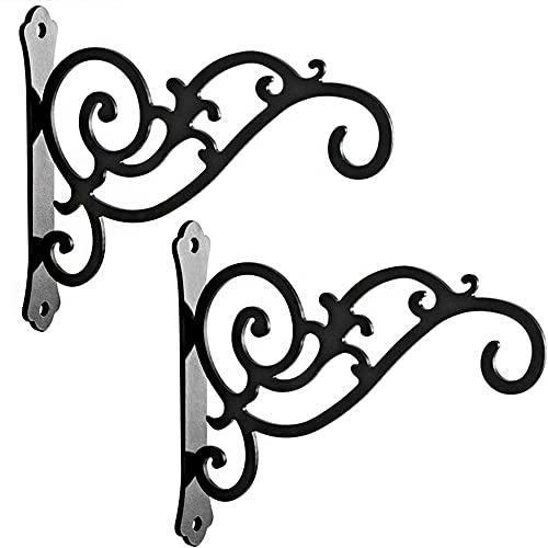 CENPEK 2 ganchos de hierro para colgar en la pared, soportes de hierro forjado, soporte de hierro forjado para farol, maceta de flores, valla de comedero de pájaros (negro)