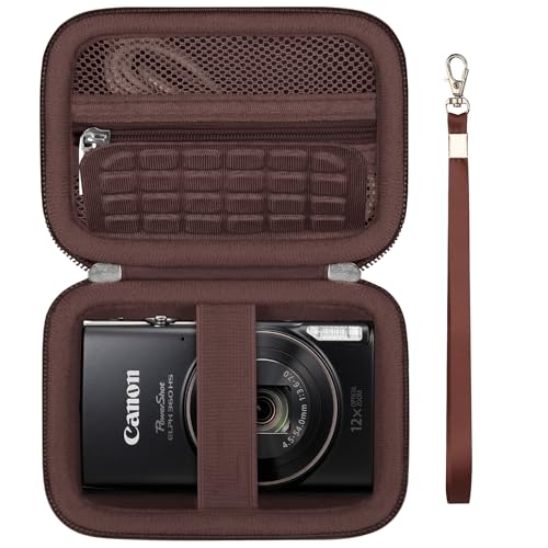 Image of Camera Case for Canon PowerShot ELPH 360 HS A, IXY 650 /ELPH 360 Camera Protective Case Storage Holder Travel Bag with Wrist Strap, Mesh Pocket for Battery Pack, USB Cable, Brown