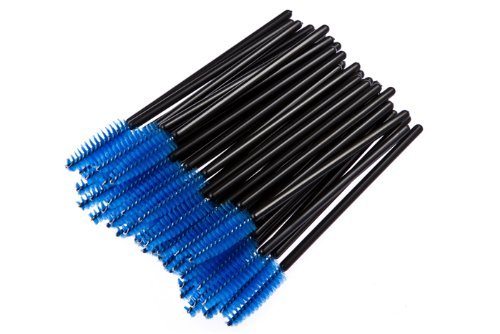 JOVANA 50 Pcs Disposable Eyelash Black Mascara Wand Applicator Brush Cosmetic Eye Wands Brush Makeup Applicators (Blue)