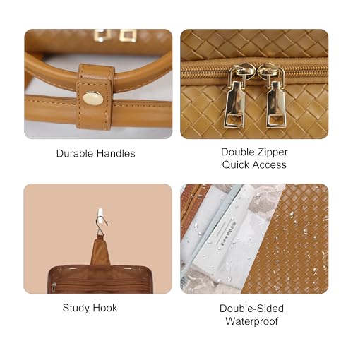 Generic PRODUCTGENICS Travel Toiletry Bag, Large Makeup Bag for Women, Premium Quality and Stylist Cosmetic Bag, Hanging Toiletry Organizer, Water Resistant Makeup Bag, Skincare Pouch. (Brown)4