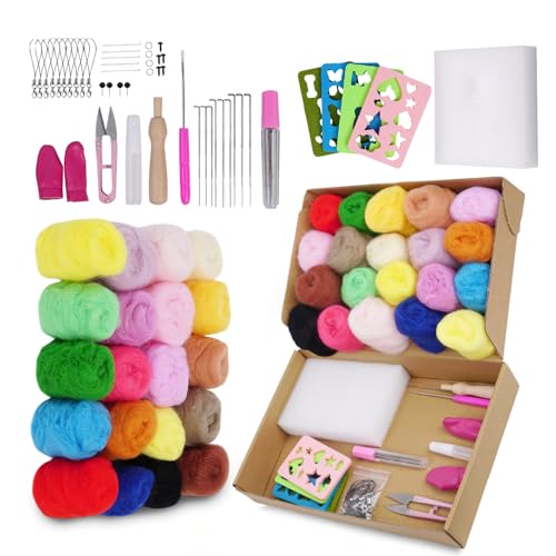 Catopia Needle Felting Kit Wool Roving 20 Colors Set Tools for Felted Animal Needle Felting Supplies Needle Wool Felting Tools Kit