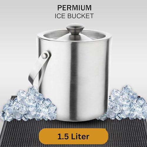 Image of FINALITY Double Walled Stainless Steel Insulated Ice Bucket with Lid and Ice Tong and peg Measure [1.5 Liter] | Keeps Ice Cold for 6 h | Great bar Tools for Home bar Accessories, (V PEG Measure)