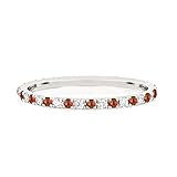 Round Cut Red Garnet & White Diamond Full Eternity Ring For Women, 14K Rose Gold Plated 925 Silver September Birthstone Red Garnet Full Eternity Wedding Anniversary Matching Band