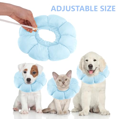 Moosono Halskrause Katze, Weich Halskrausen, Einstellbarer Katzenkragen für Nach Operationen, Sonnenblume Katzen Halskrause für Kleine Hunde und Katzen (Blau)