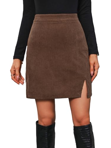 Women's Corduroy Split Hem Mini Skirt High Waist Bodycon Pencil Skirt
