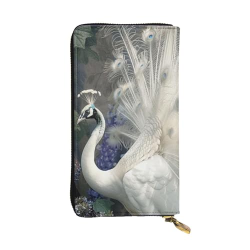 White Peacock Printed Long Wallet for Women Men Cute PU Leather Wallet with Coin Purse and Credit Card Holder