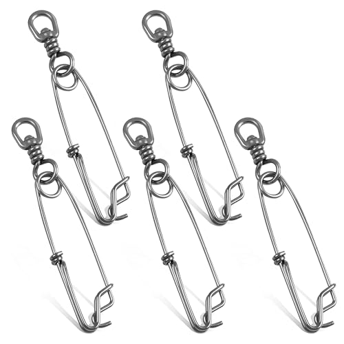 OROOTL Fishing Long Line Snap Clips, 5pcs Stainless Steel Longline Tuna Clip Swivel Float Line Clip with Swivel Branch Hanger Snap with Rolling Swivel for Floats Sharking Crabbing Shrimping