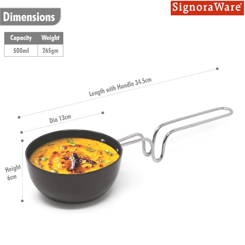Image of Signoraware Opulent Non Stick Tadkapan 13cm | Ergonomically Designed Handle | Compact, Efficient & Stylish Tadka Pan | Ideal for Quick Tasks tadka for dal & Seasoning for Veggies (500ml | Steel)