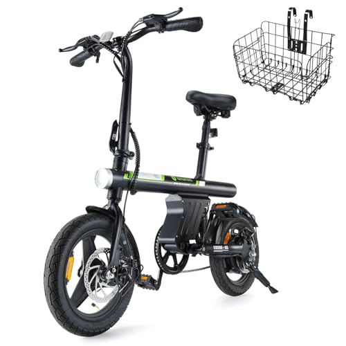 isinwheel Electric Bike for Adult 500W Motor, 20 mph Folding Ebike, 14"/16"/20" Adult Electric Bicycles with Smart Uphill, 280.8Wh/374.4Wh Battery, Mini E Bikes for Adults and Teens Black 14