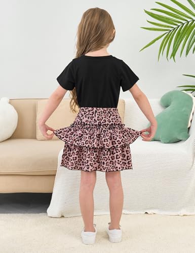 Image of Little Girls Skirt Set - 2 Piece Short Sleeve Top Shirred Tiered Skirt Outfit Girls Spring Summer Clothes 3-8 Years
