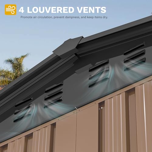 Image of DWVO 8x6FT Outdoor Storage Shelter, Roomy Steel Tool Shed with Secure Entrances & Air Circulation for Patio, Lawn, and Backyard, Ideal for Storing Garden Gear, Lawn Tools, and Bikes, Brown