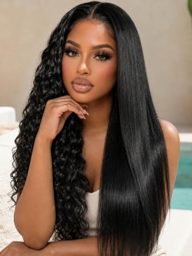 Image of KLAIYI 2 In 1 Straight to Water Wave Glueless 7x5 Lace Wig Human Hair 24 inch