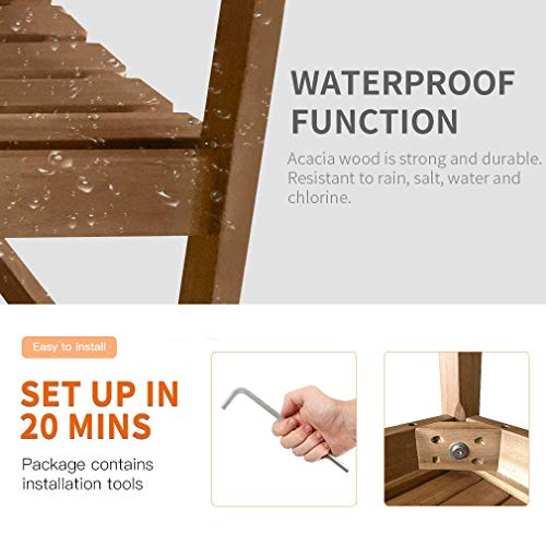 Patio Wood Bench Park Garden Outdoor Bench With Armrests Sturdy Acacia Wood Front Porch Chair, 705Lbs Weight Capacity, For Park Yard Patio Deck Balcony Lawn Decor, Natural Oiled #TOP5