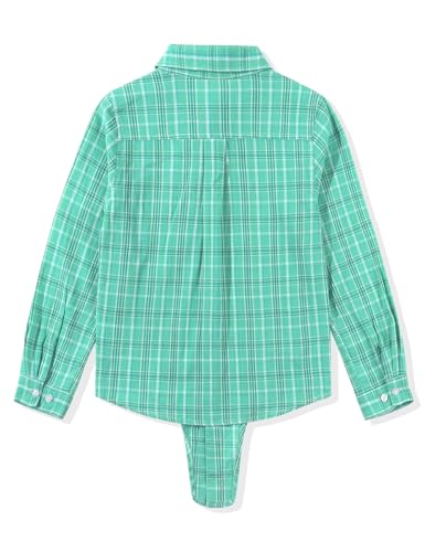 Image of Noomelfish Girls Long Sleeve Plaid Button Down Shirt Tie Front Blouse Tops, Light Green Plaid, Size 9-10 Years