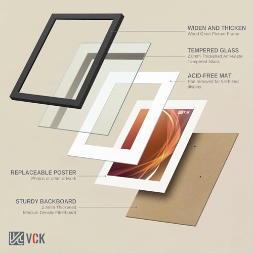 Image of VCK 16x20 Frames 3 Pack, Black Wood, 11x14 Mat, Glass, for Picture Poster