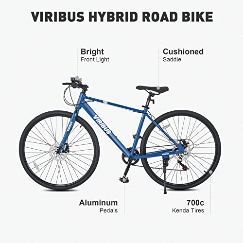 Viribus Hybrid Bike, Road Bike For Men And Women, City Bike With Dual Disc Brakes 700C Tires 7 Speed Shimano Derailleur, Outdoor Men's Bike Adult Bicycle For Commuting Touring Leisure Fitness, Blue #TOP3