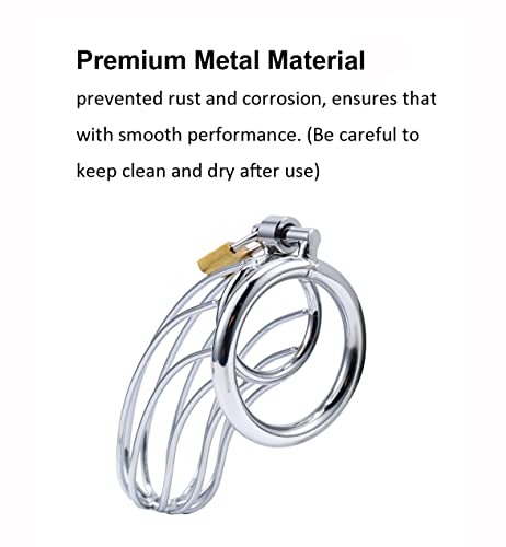 Uleade Male Chastity Device Cock Cage With 3 Sizes Of Rings, Premium Metal Silver Locked Cage Adult Sex Toy For Men, Lock And 3 Keys Included #TOP2