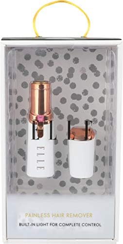 A woman using the ELLE Painless Hair Remover on her upper lip, demonstrating its application.