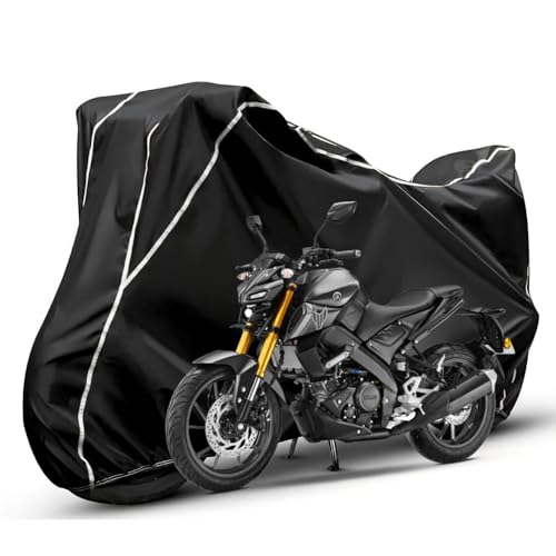 Image of Waterproof Bike Body Cover Compatible with Yamaha Mt-15 Dustproof Scratchproof - Motorcycle Cover for Two Wheeler, Outdoor Full Cover with UV, Duty, Rain Protection (Black & White) R1
