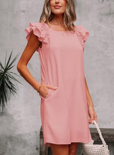Image of Falechay Womens Summer Dresses Bow Tie Back Sundresses for Women Ruffle Short Sleeve Dress Casual Cute Sundress with Pockets