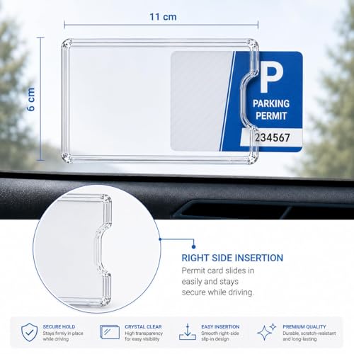 Image of AutokraftZ 𝗧𝗮𝗴 𝗛𝗼𝗹𝗱𝗲𝗿 𝗳𝗼𝗿 𝗖𝗮𝗿 𝗪𝗶𝗻𝗱𝘀𝗵𝗶𝗲𝗹𝗱 Card Holder with Strong 3M Adhesive | Transparent Sticker Holder for Car Glass | Vehicle Windshield Card Protector