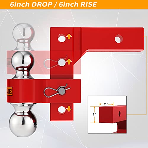 Locame Adjustable Trailer Hitch, Fits 2-Inch Receiver Only, 6-Inch Drop/Rise Aluminum Drop Hitch, Tow Hitch For Heavy Duty Truck With Double Stainless Steel Pins, Red, Lc0001 #TOP5