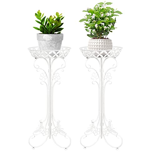 Sungmor Lightweight Metal Flower Pot Stands - 2 Pack 29.7 Inches Tall White Plant Stand - Rustproof Potted Plant Holder Container Support - Indoor & Outdoor Elegant Corner Decorative Display Rack #TOP1