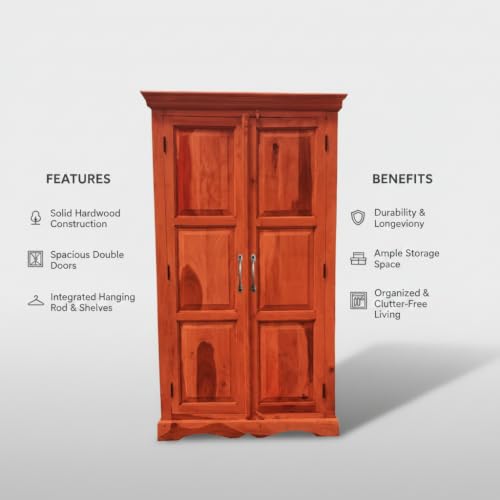 Image of APRODZ Mojo Sheesham Wood Two Door Wardrobe (Sheesham Wood - Honey)