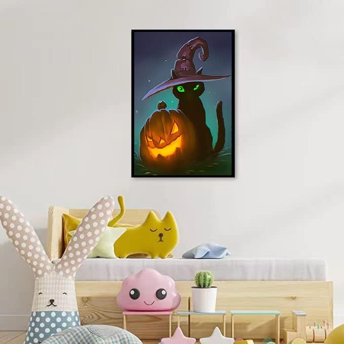 Miniatura 7 de QUITEDEW Kits de pintura de diamantes, pintura de diamantes para Halloween, pintura de diamantes para adultos, pintura de diamantes de gato para