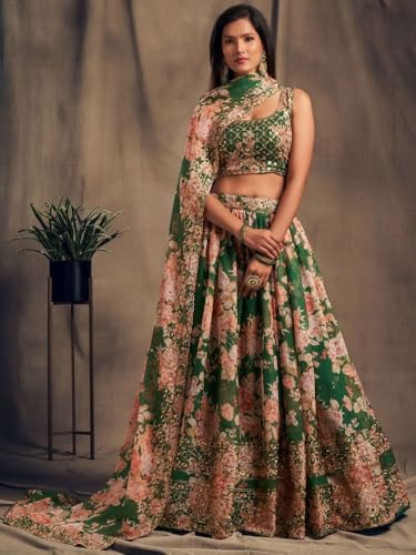Siciliaoutfits Indian Bollywood Stylish Designer Ready to Wear Lehenga Choli Party Wear Pakistani Beautiful Choli (GREEN, XXL), XX-Large